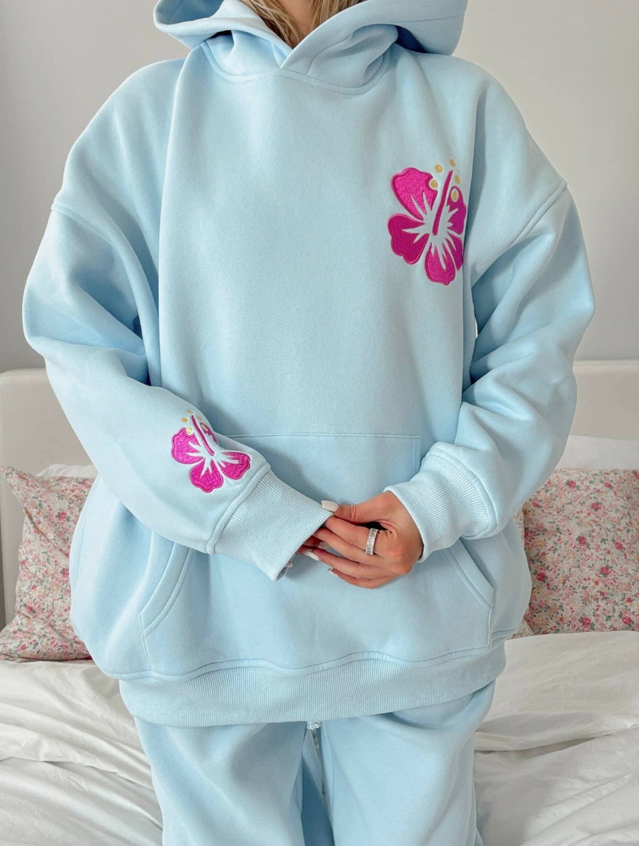 Hibiscus Flower Beach Babe Embroidered Hoodie