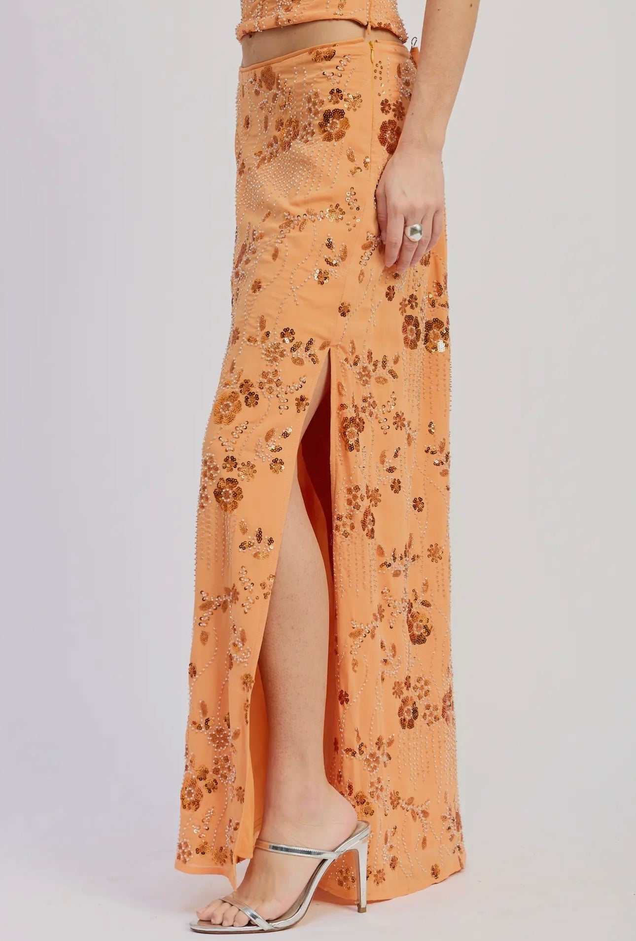 Orange Sequin Maxi Skirt
