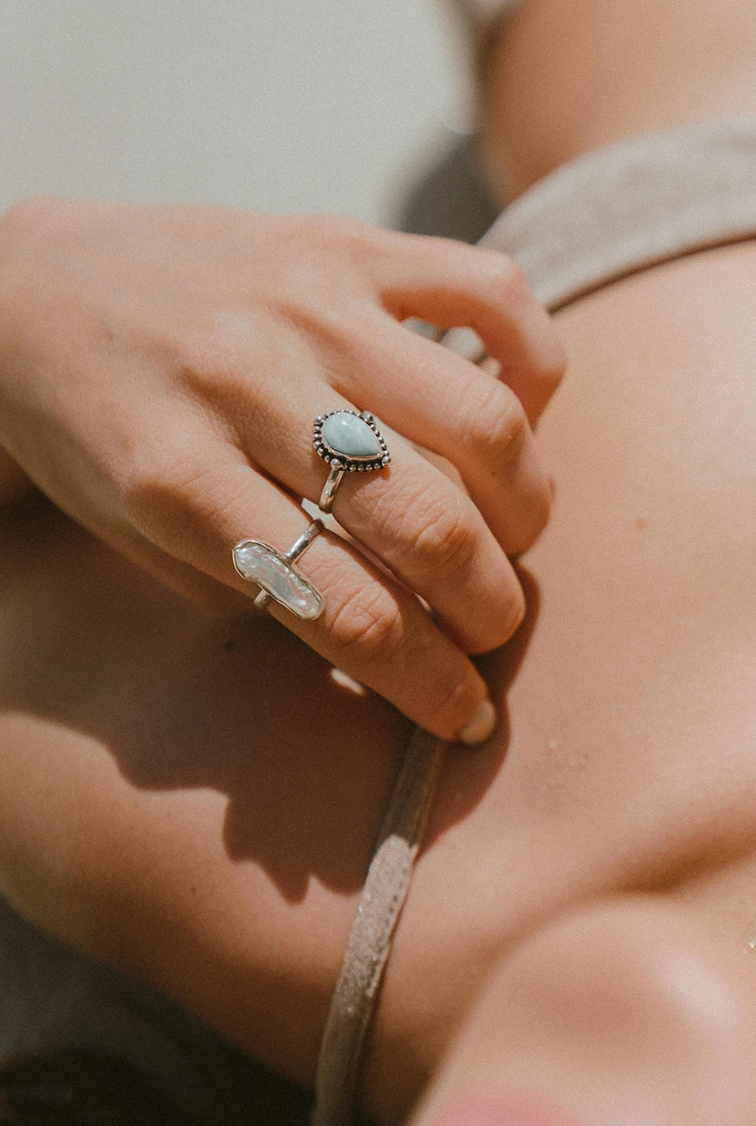 Beaded Larimar Ring