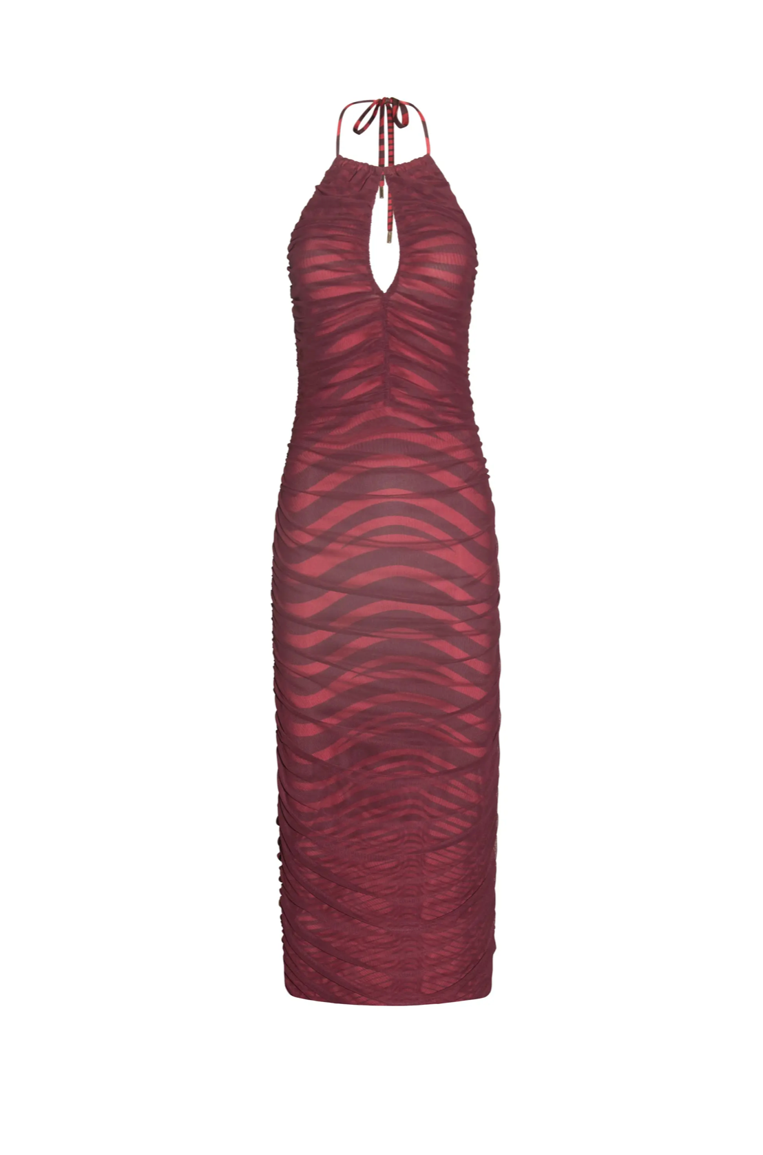 Maroon Rouge Wave Mesh Midi Dress