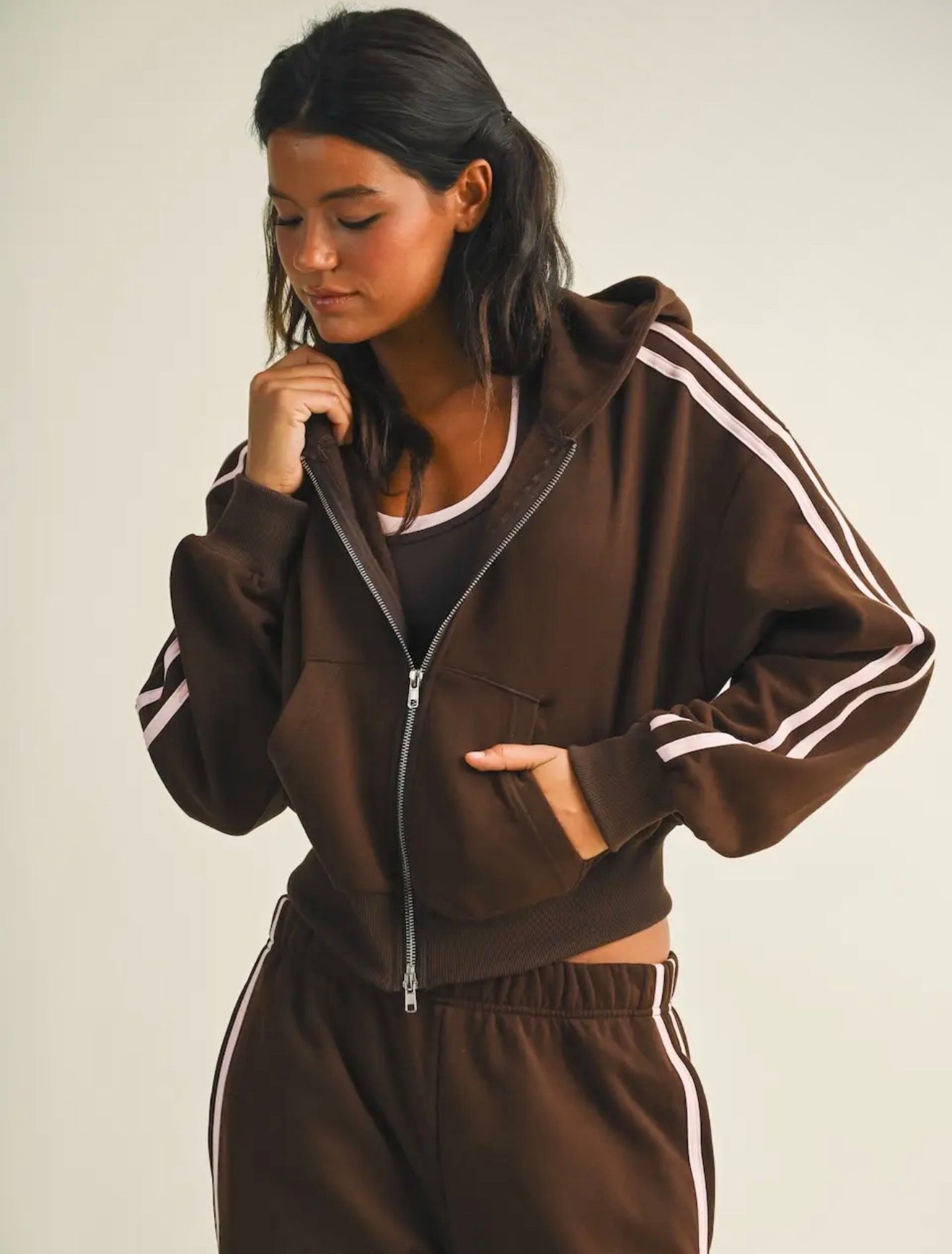 Brown Side Stripe Hoodie & Sweatpants