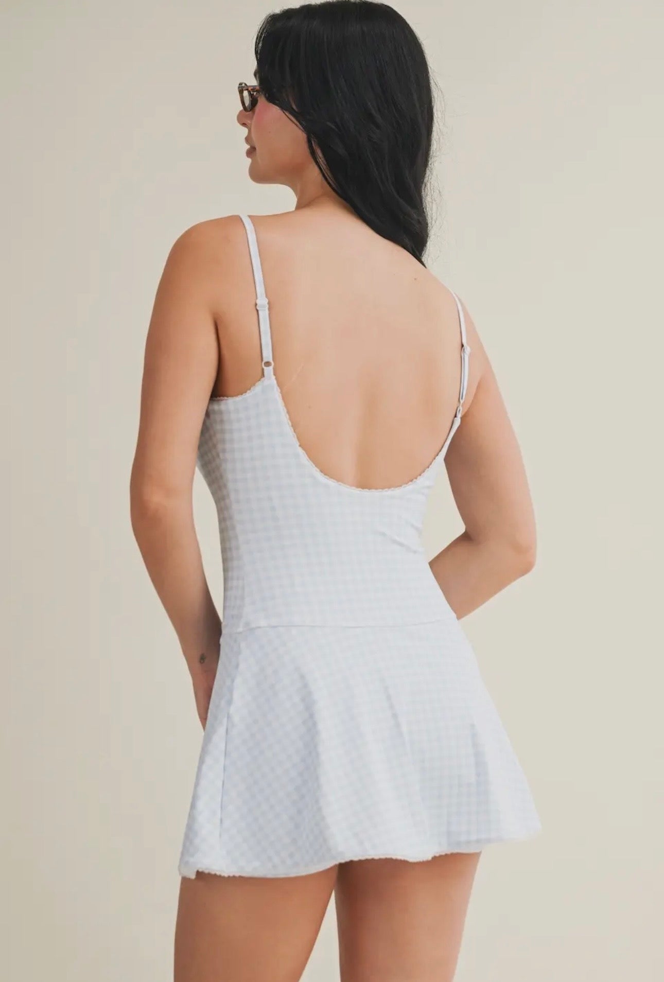 Gingham Lace Trim Mini Dress