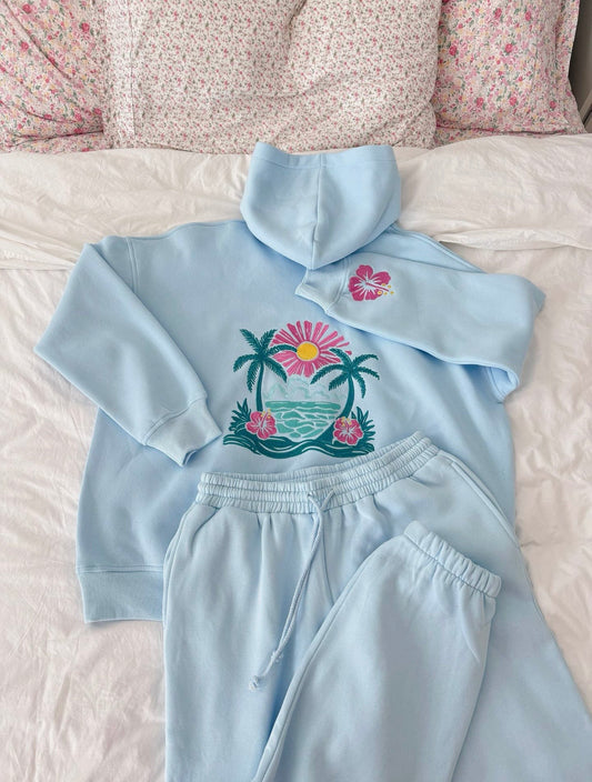 Hibiscus Flower Beach Babe Embroidered Hoodie
