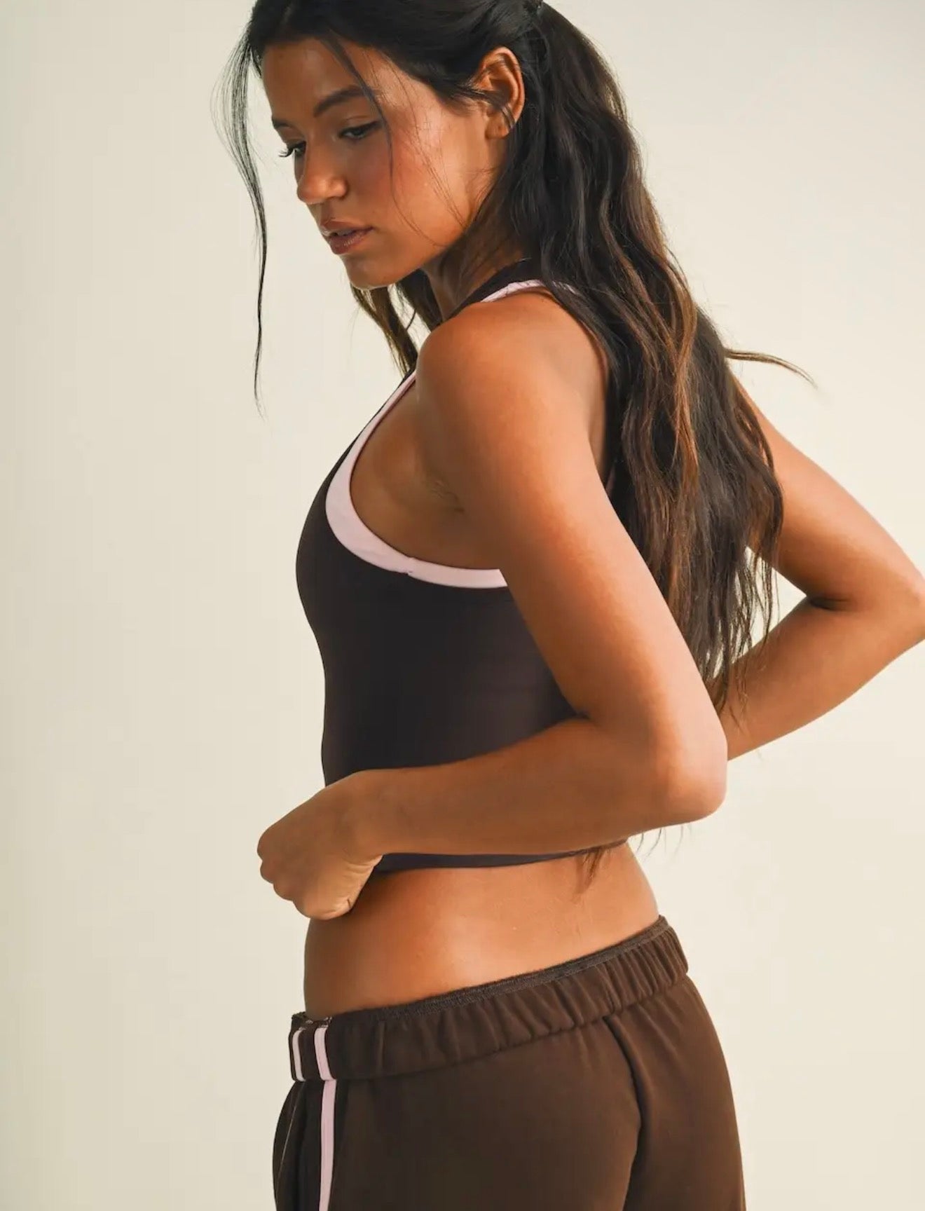 Brown & Light Pink Racerback Tank