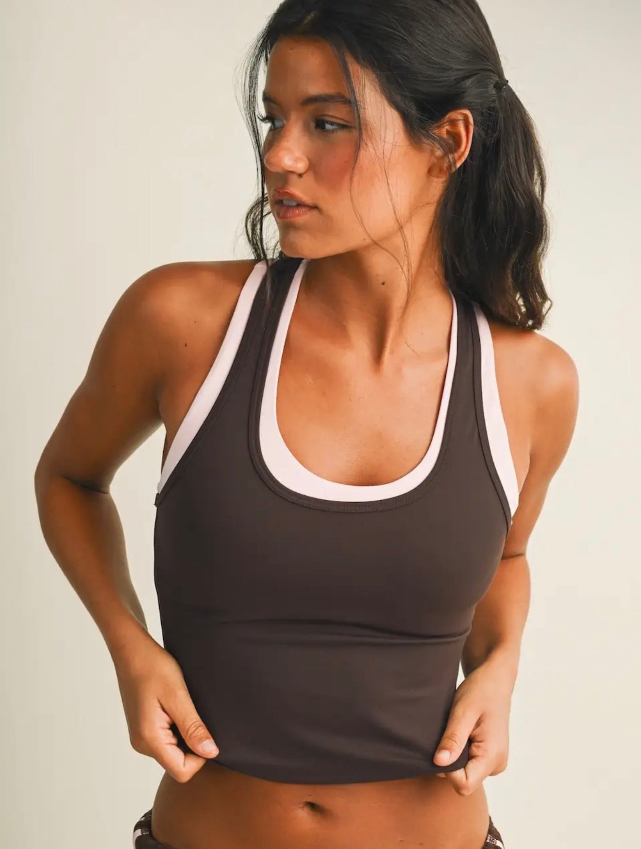 Brown & Light Pink Racerback Tank