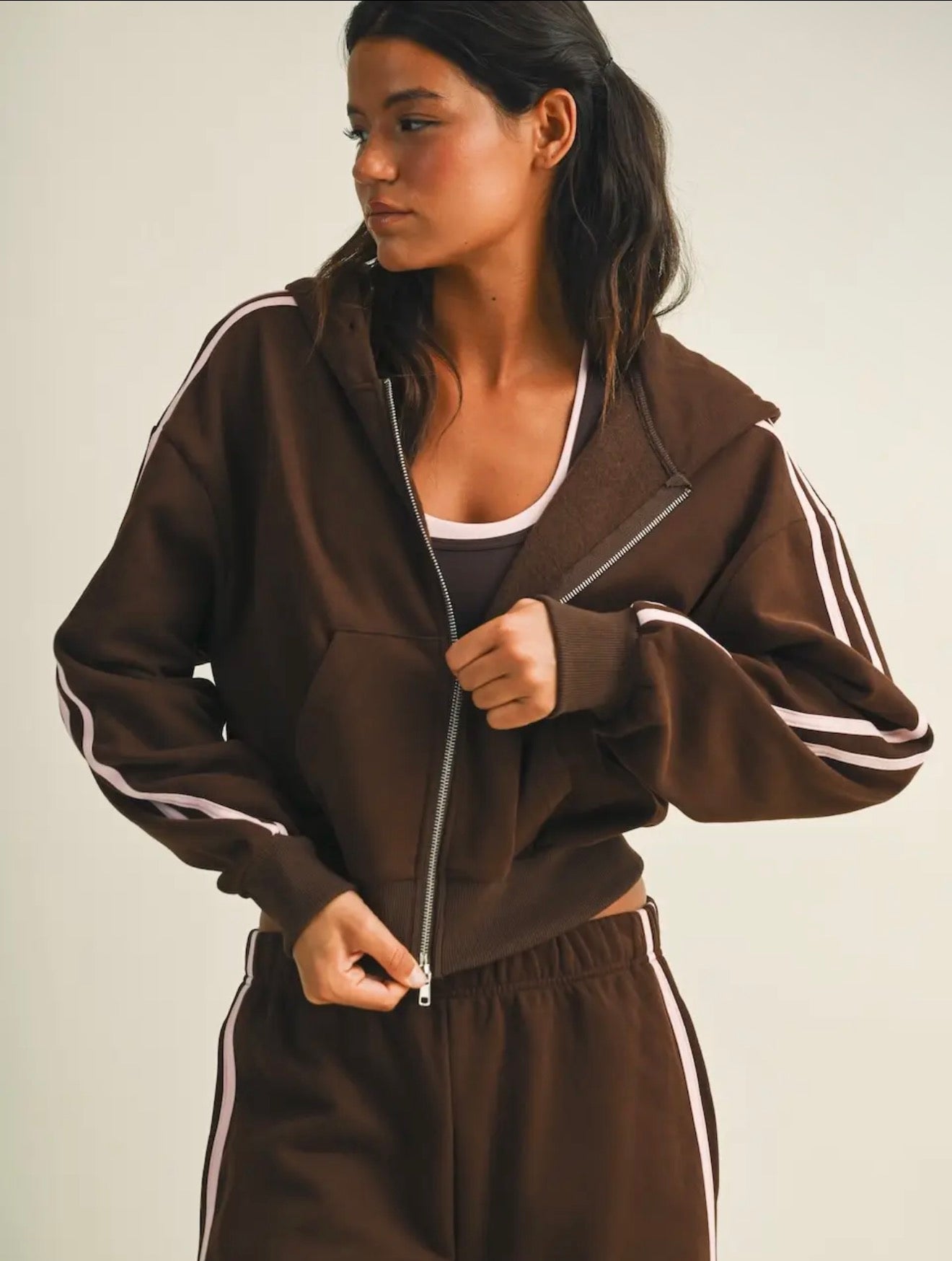 Brown Side Stripe Hoodie & Sweatpants