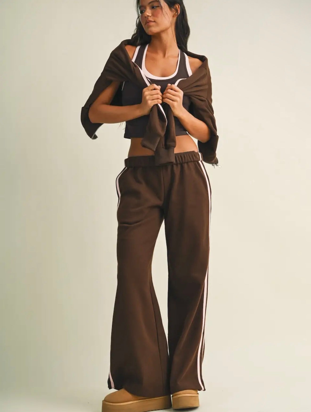 Brown Side Stripe Hoodie & Sweatpants