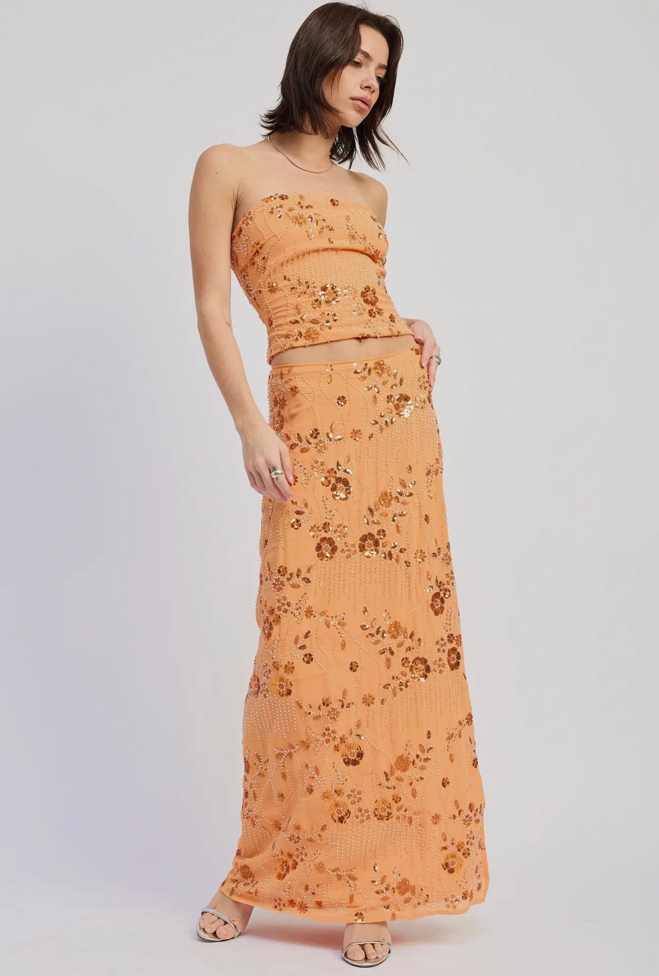 Orange Sequin Tube Top