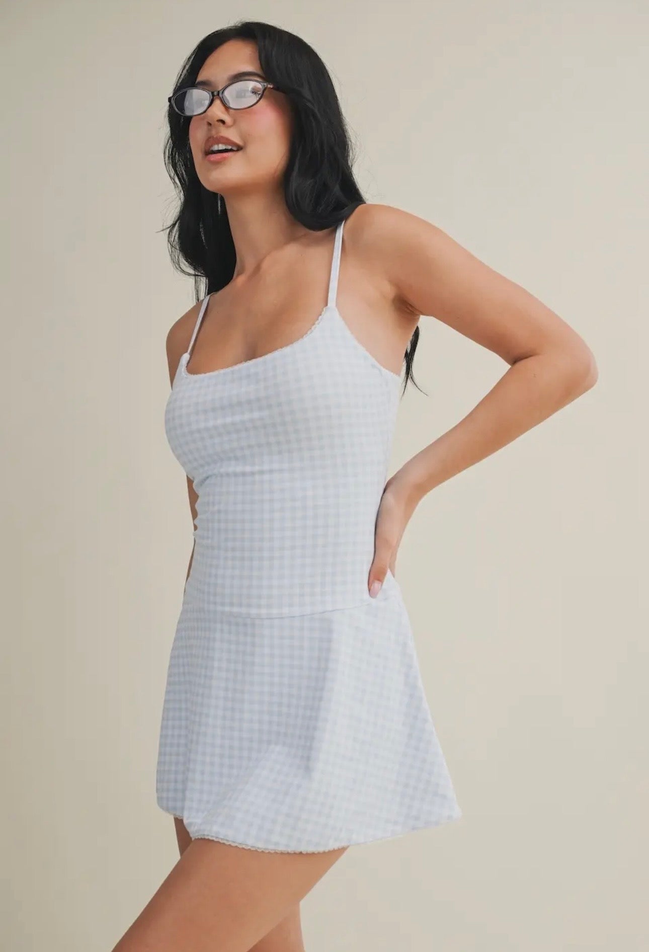 Gingham Lace Trim Mini Dress