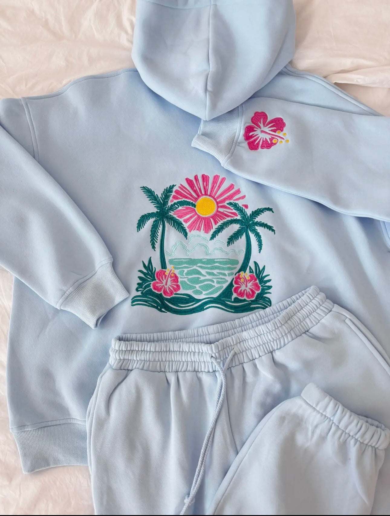Hibiscus Flower Beach Babe Embroidered Hoodie