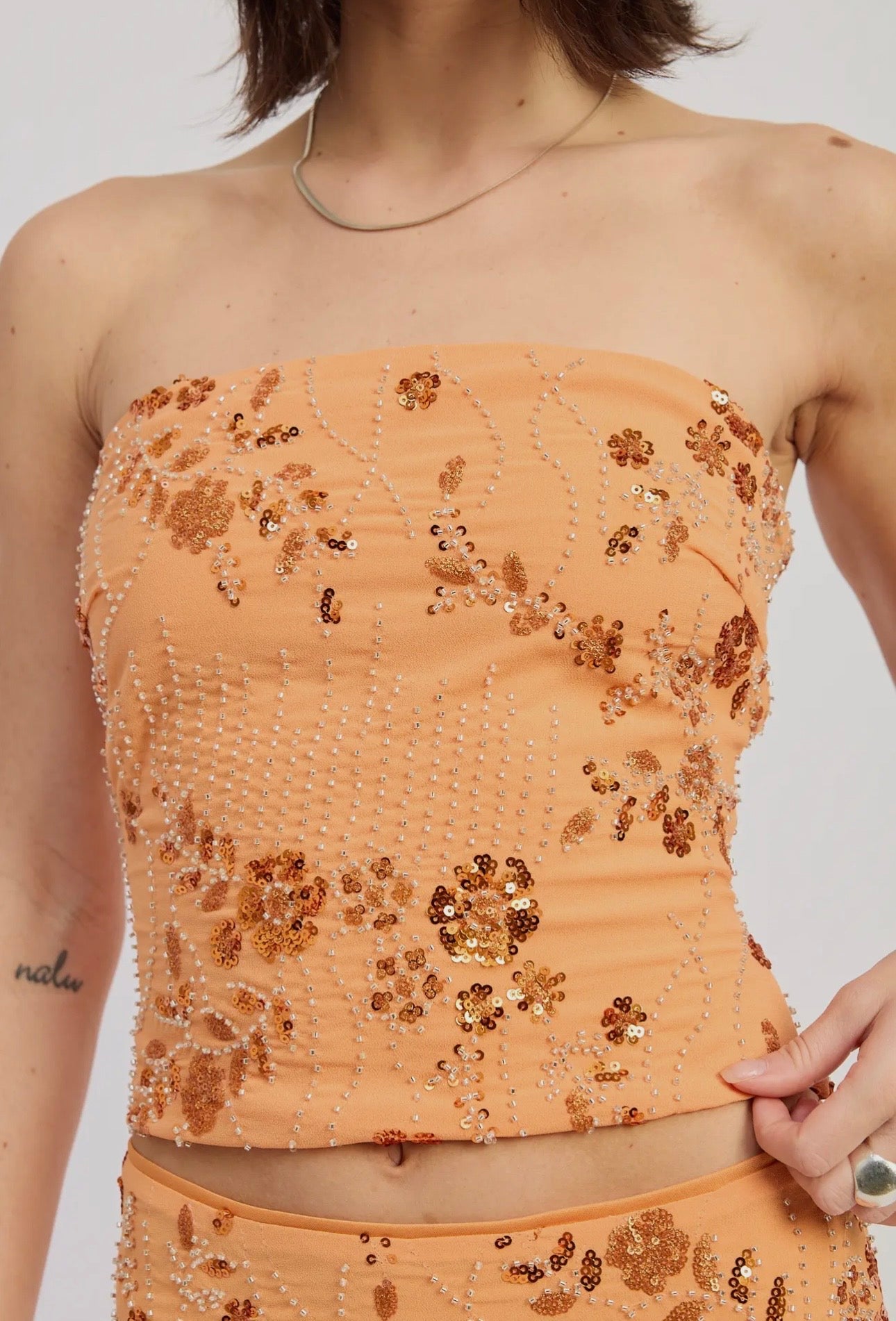 Orange Sequin Tube Top