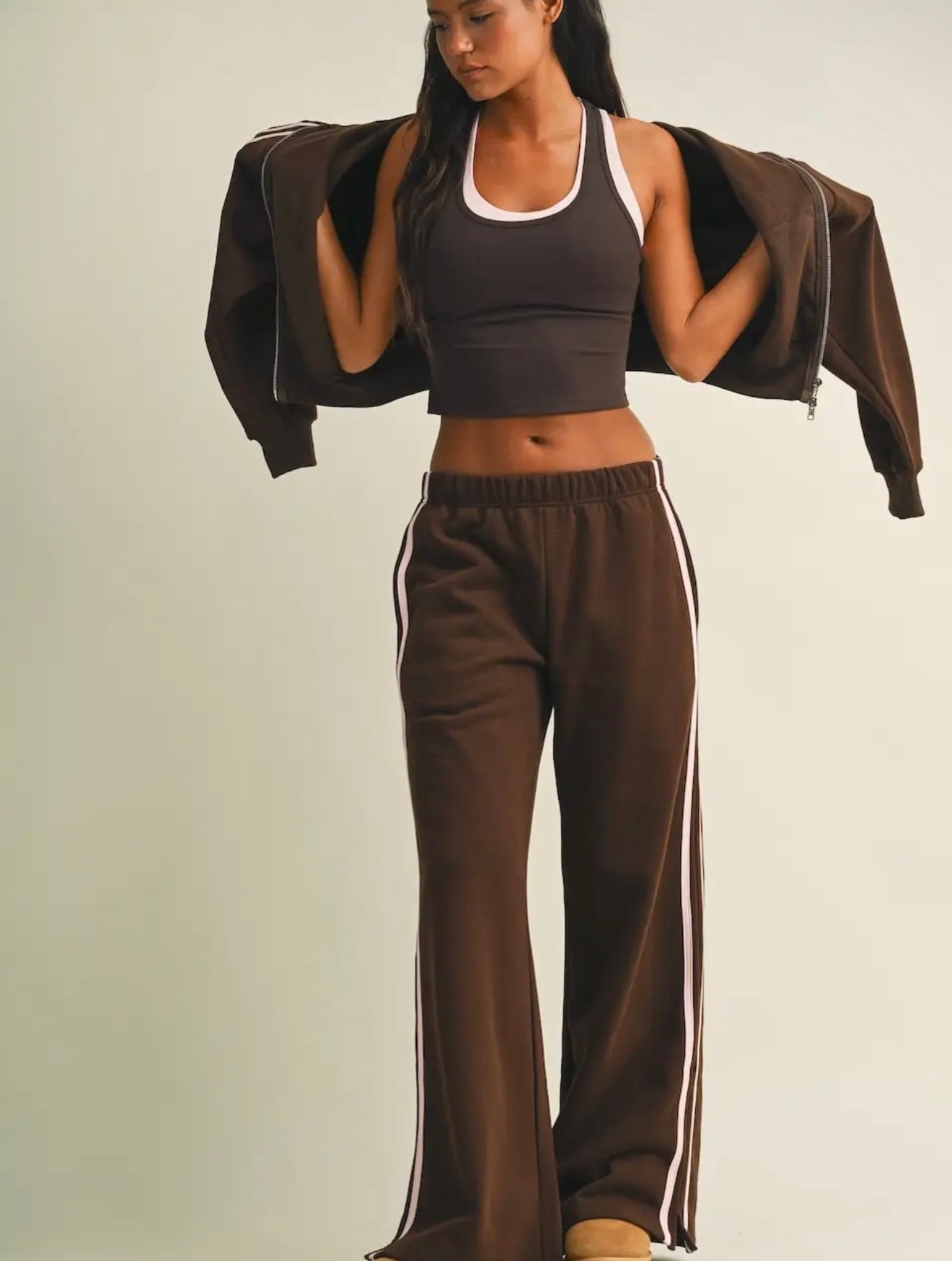 Brown Side Stripe Hoodie & Sweatpants