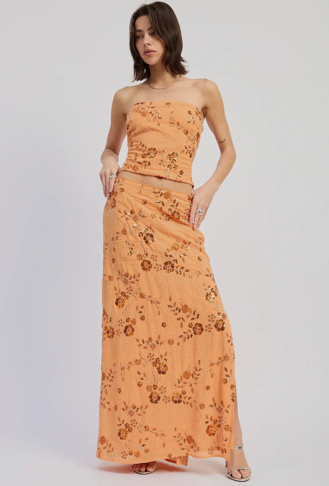 Orange Sequin Tube Top