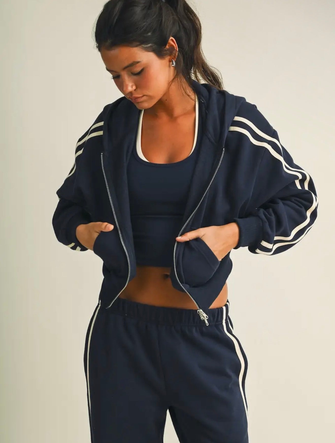 Navy Side Strip Hoodie & Sweatpants
