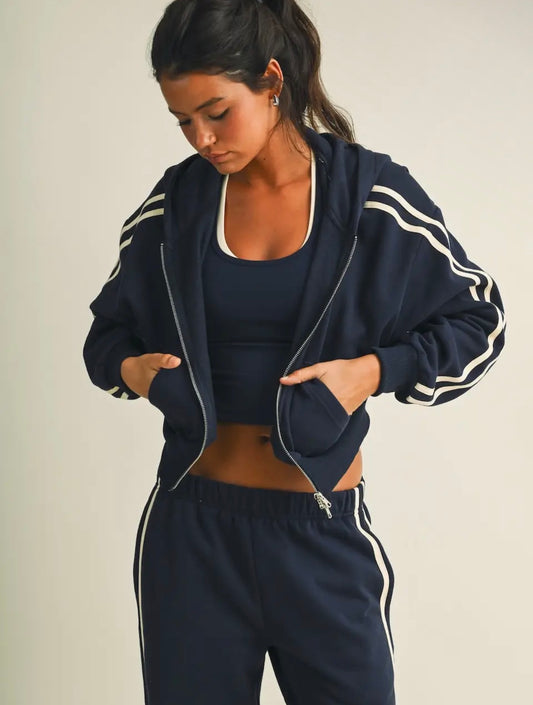 Navy Side Strip Hoodie & Sweatpants