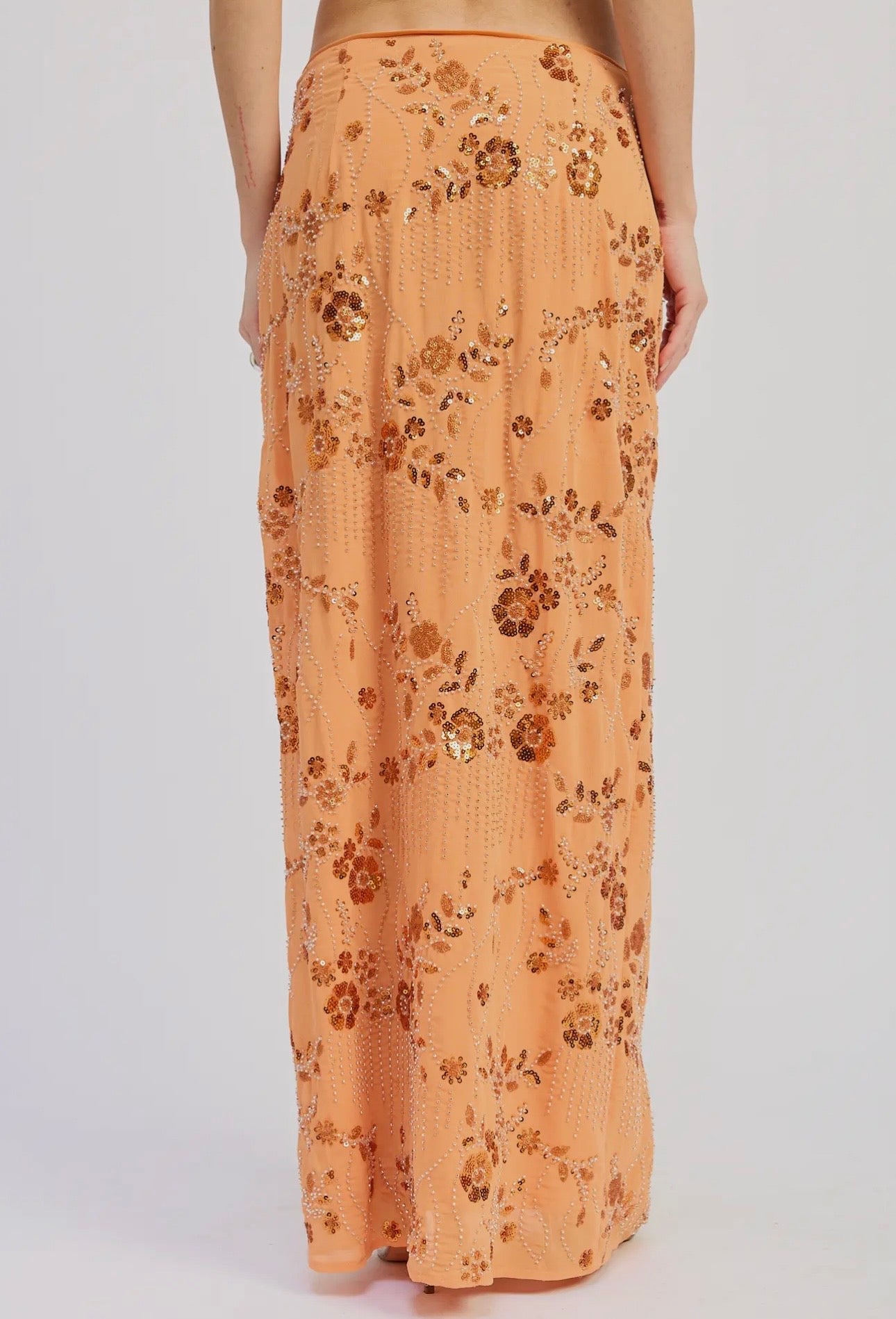 Orange Sequin Maxi Skirt