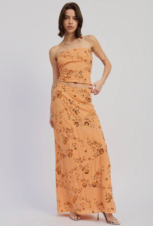 Orange Sequin Maxi Skirt