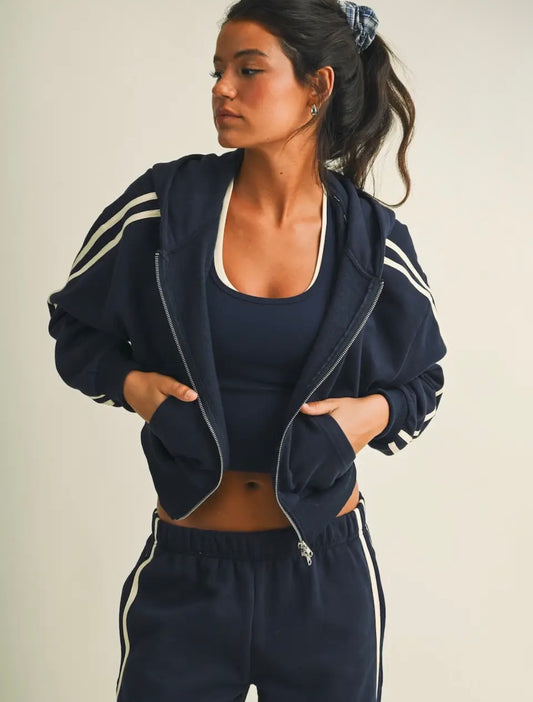 Navy Side Strip Hoodie & Sweatpants