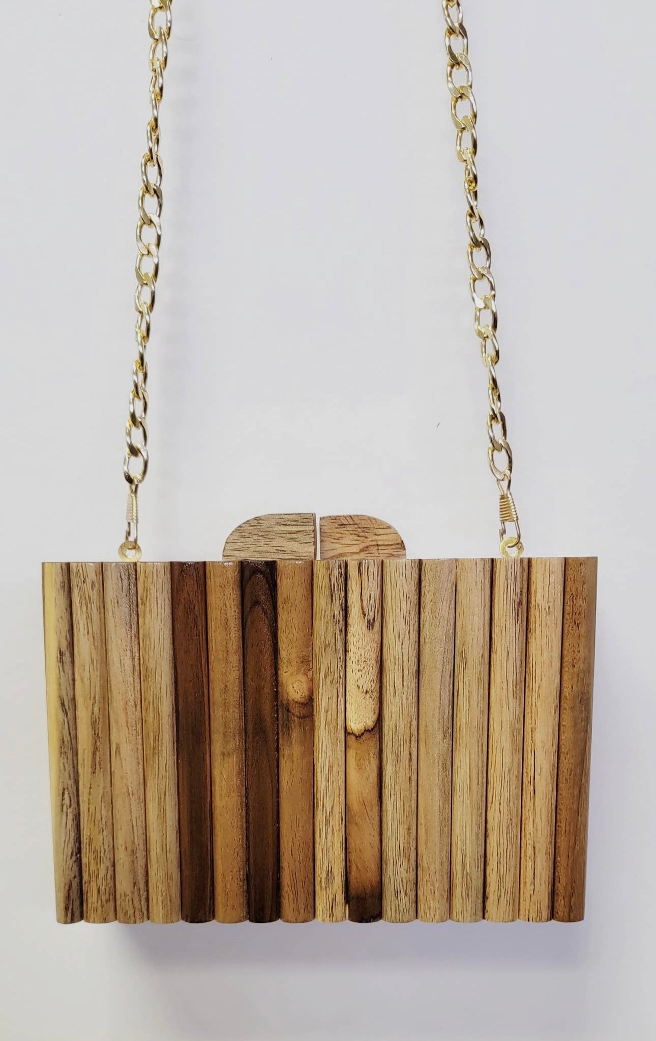 Striped Wood Box Bag