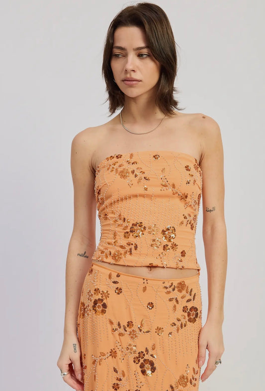 Orange Sequin Tube Top