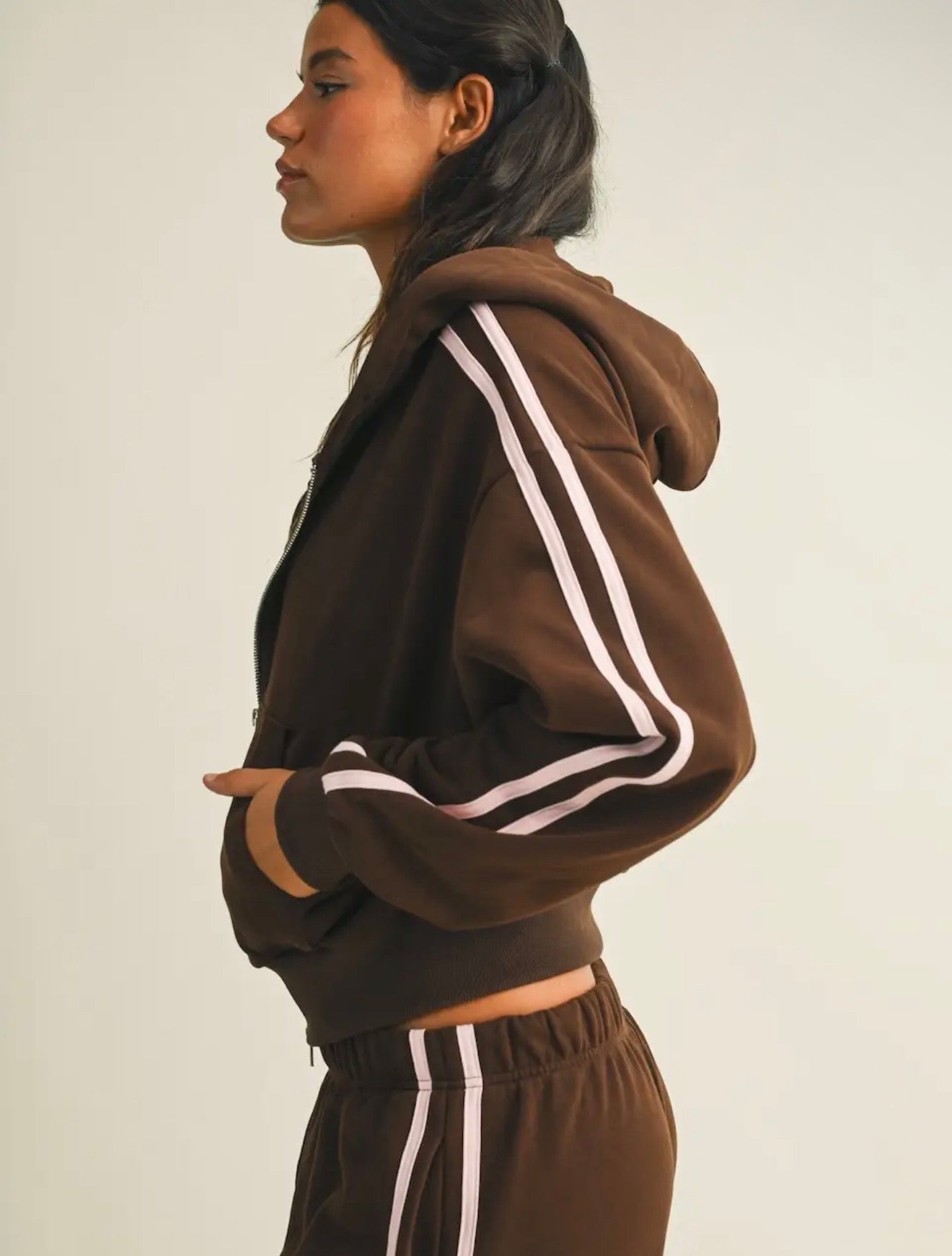 Brown Side Stripe Hoodie & Sweatpants