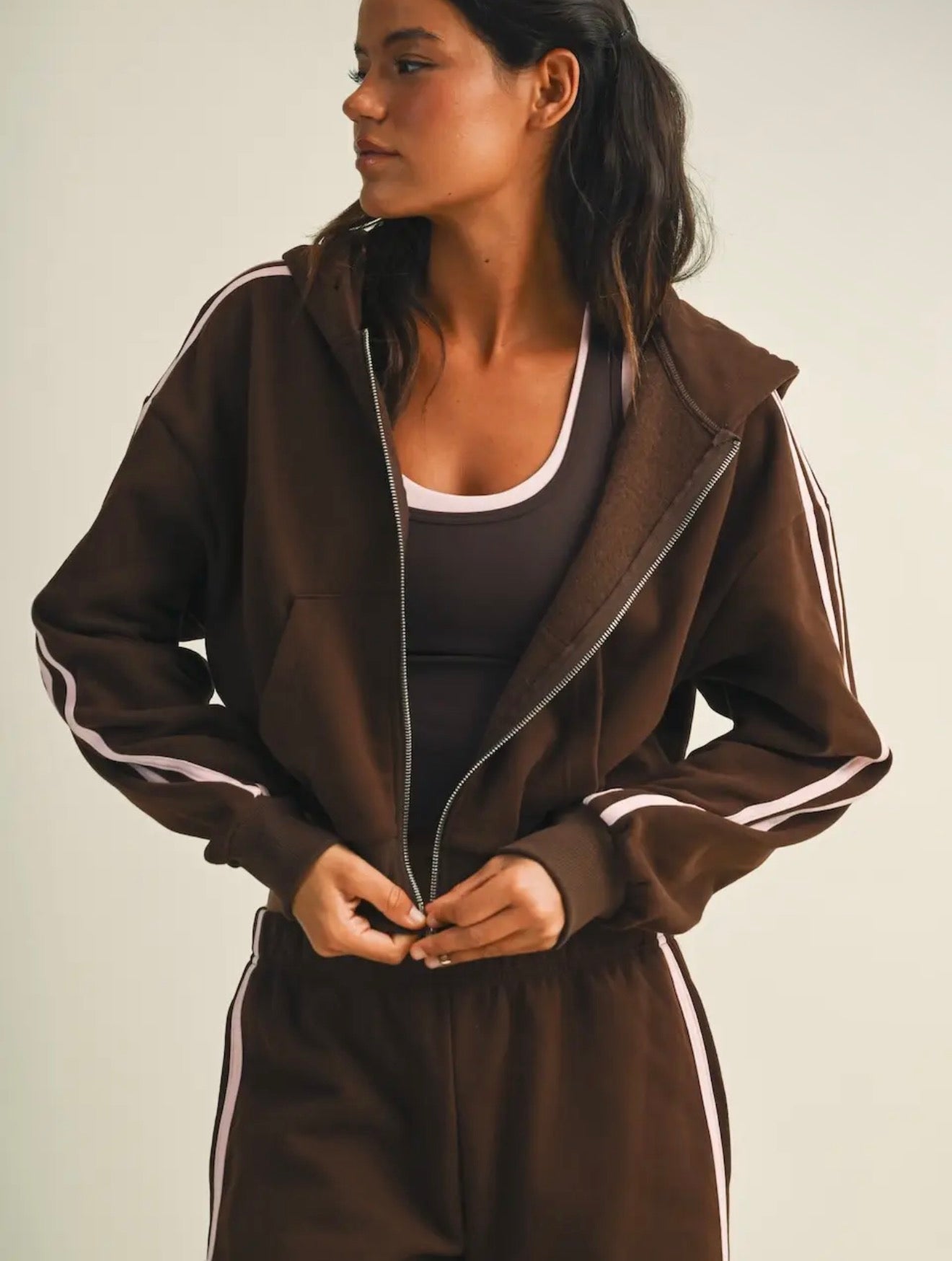 Brown Side Stripe Hoodie & Sweatpants