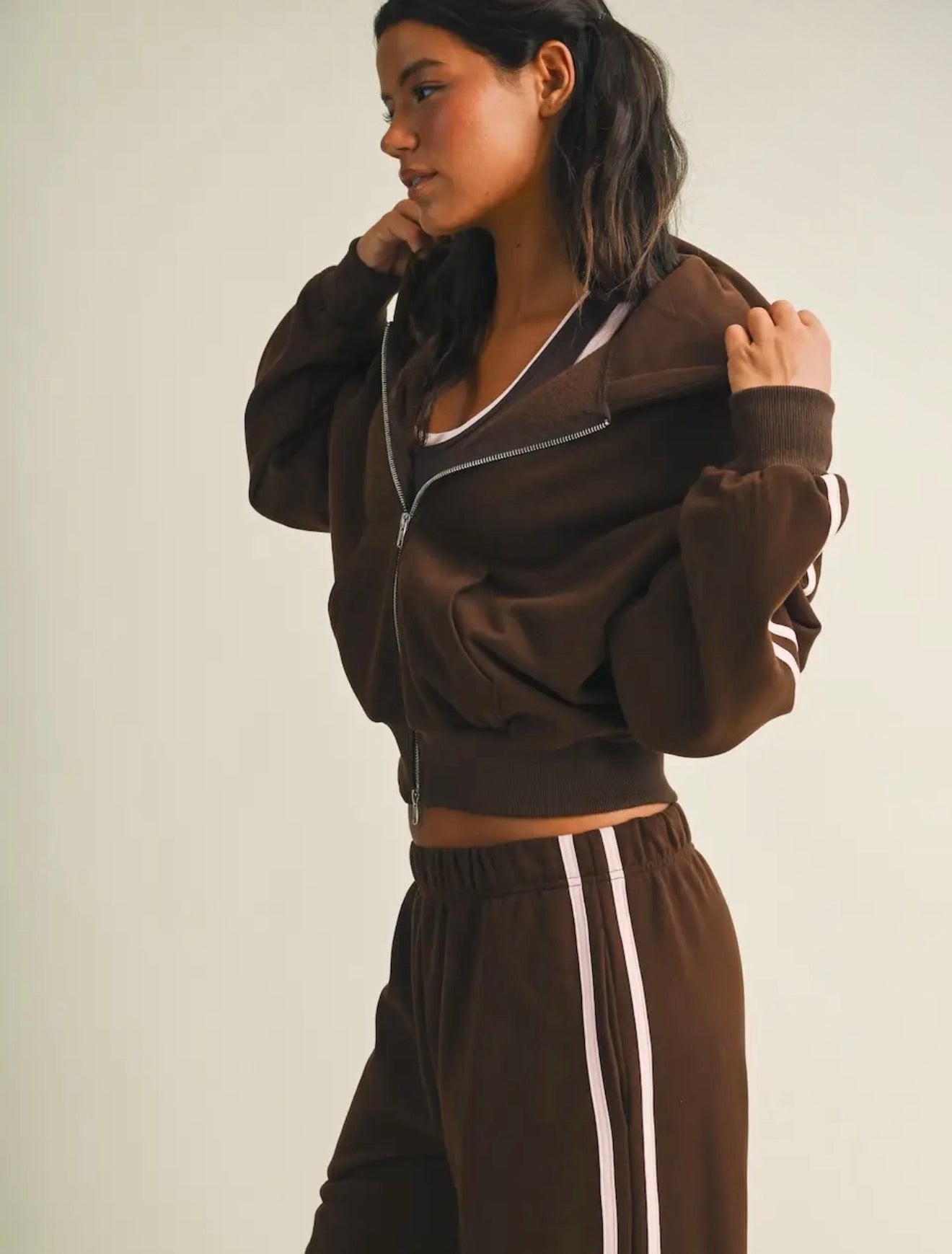 Brown Side Stripe Hoodie & Sweatpants