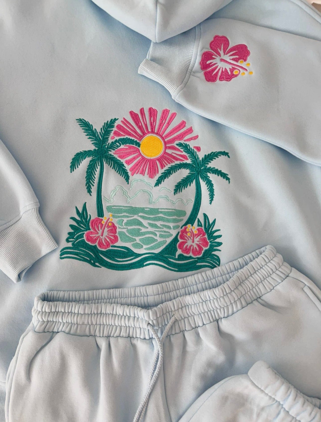 Hibiscus Flower Beach Babe Embroidered Hoodie