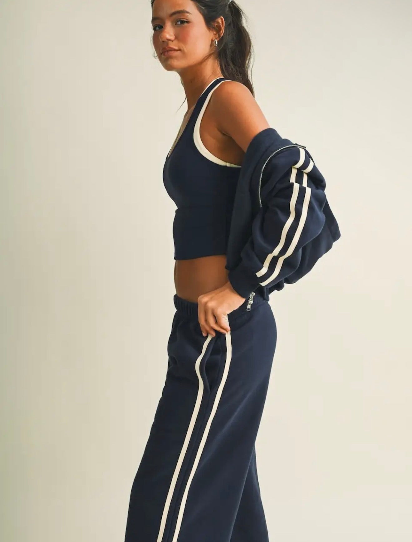 Navy Side Strip Hoodie & Sweatpants