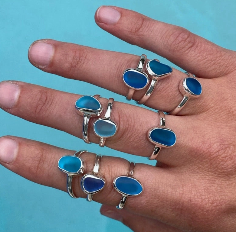 Blue Sea Glass Ring
