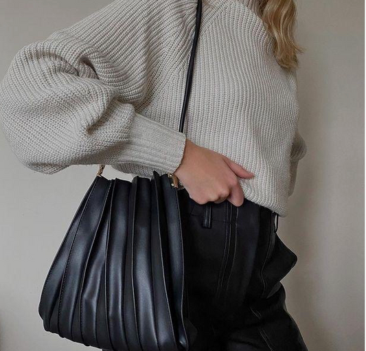 Carrie Black Pleated Shoulder Bag