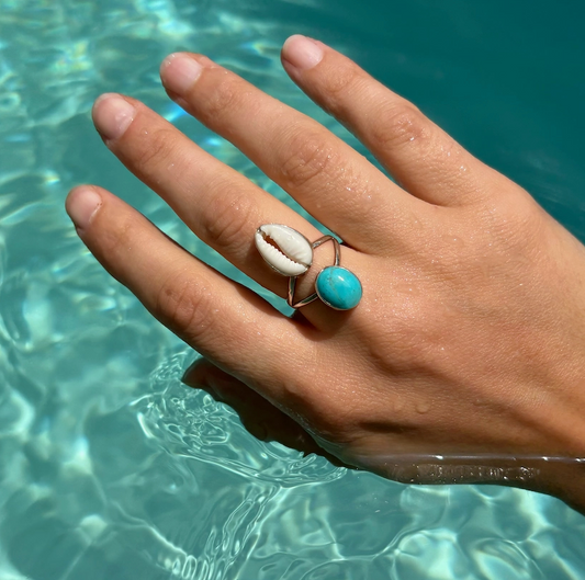 Cowrie & Turquoise Ring