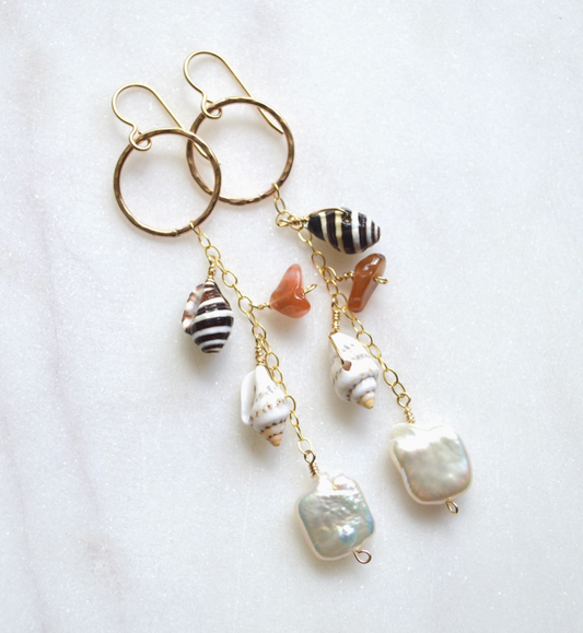Pearl Shell Cluster Earrings