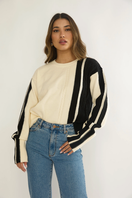 Cable Knit Striped Sweater
