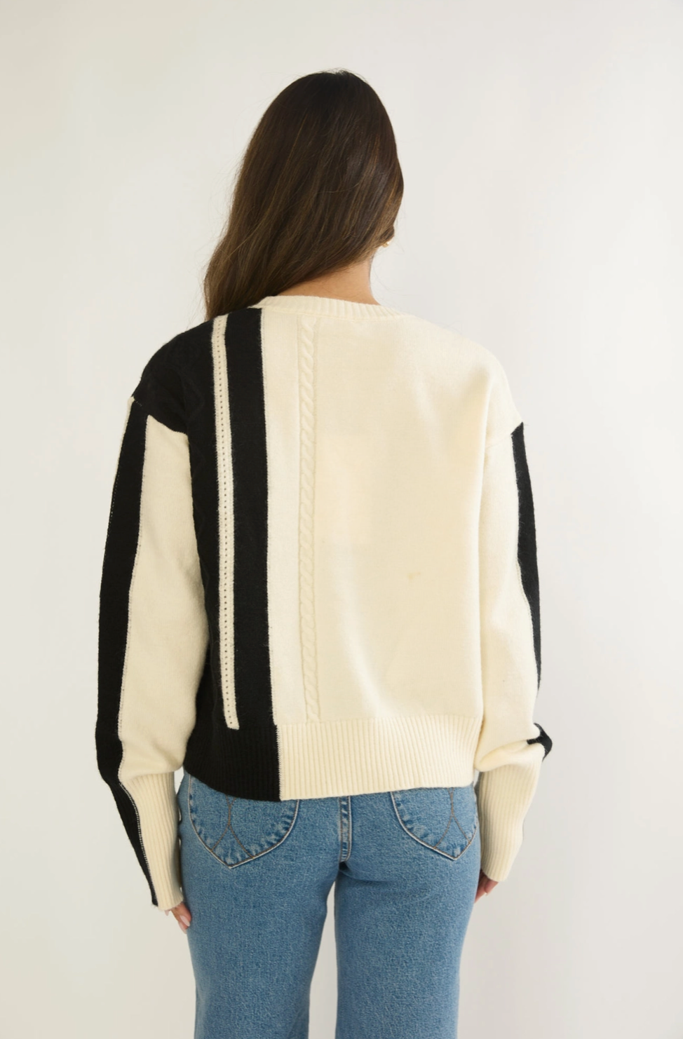 Cable Knit Striped Sweater