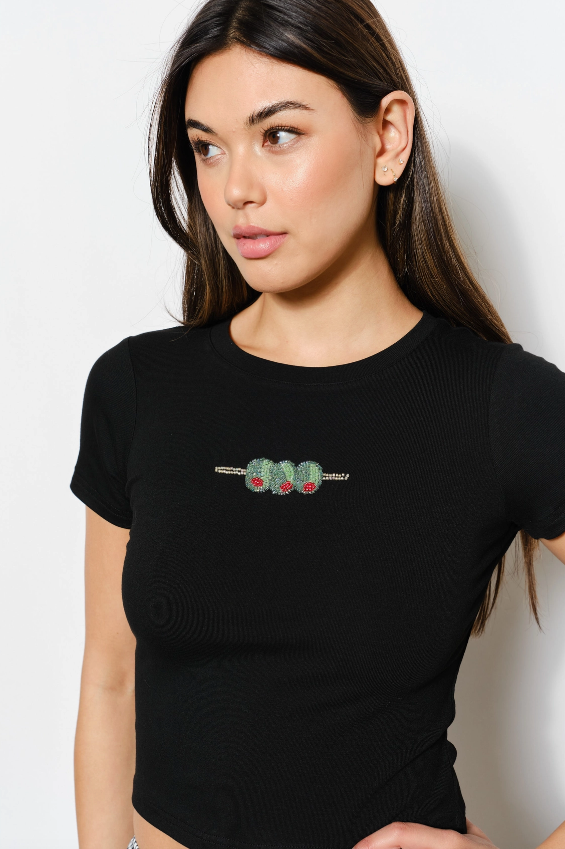 Olive Beaded Tee