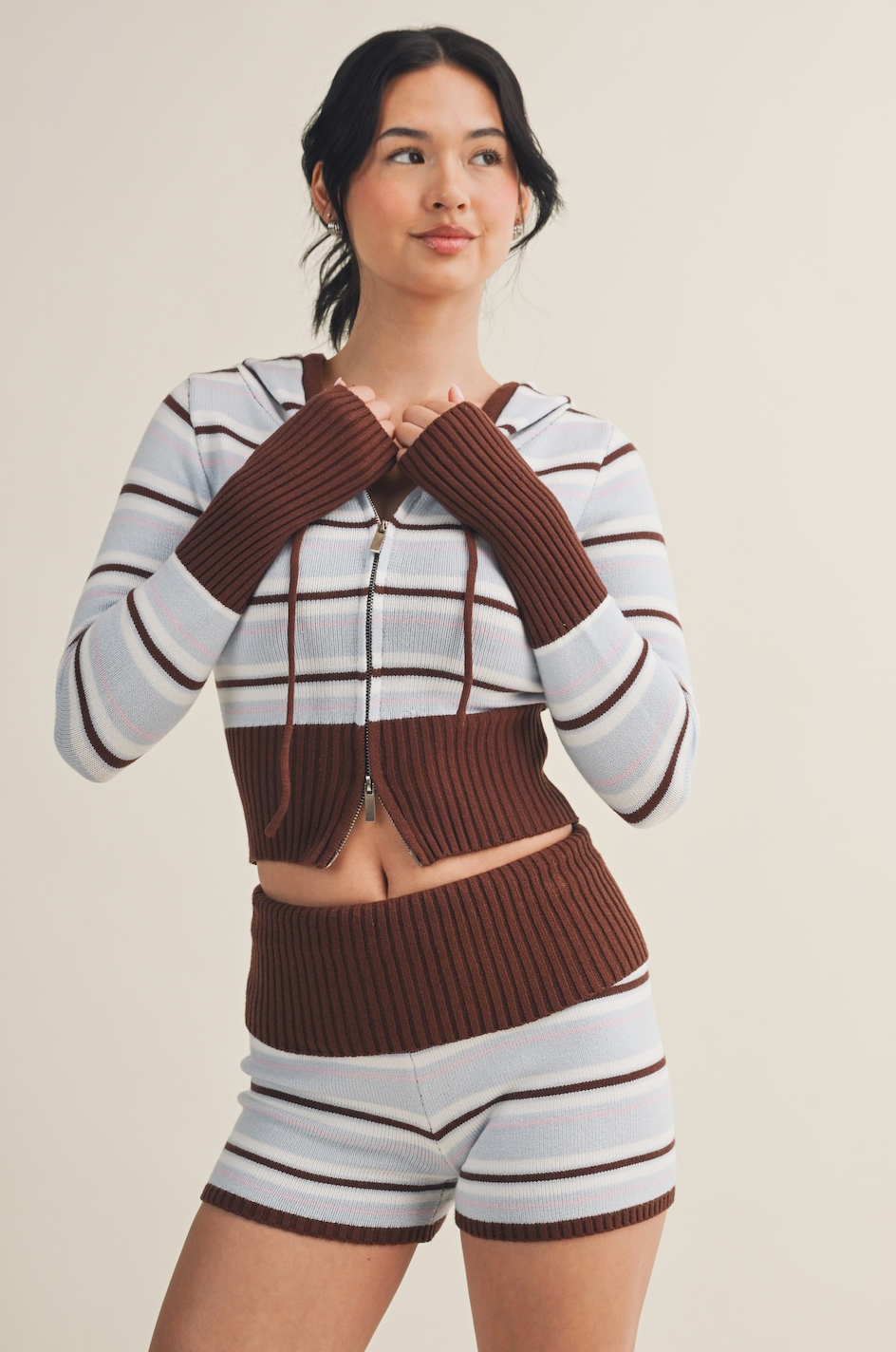 Striped Hoodie & Shorts Set