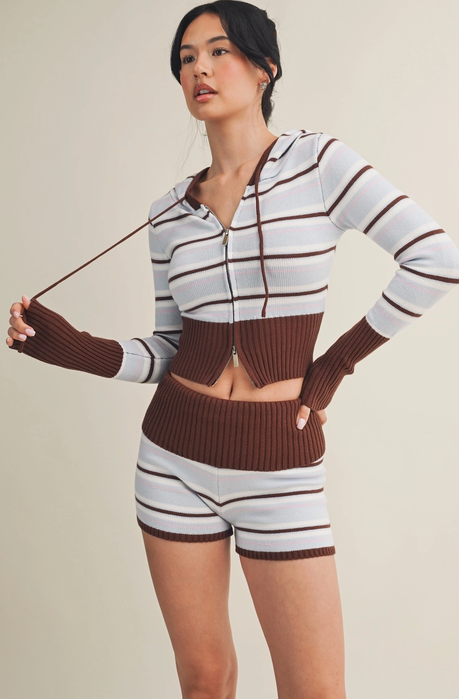 Striped Hoodie & Shorts Set