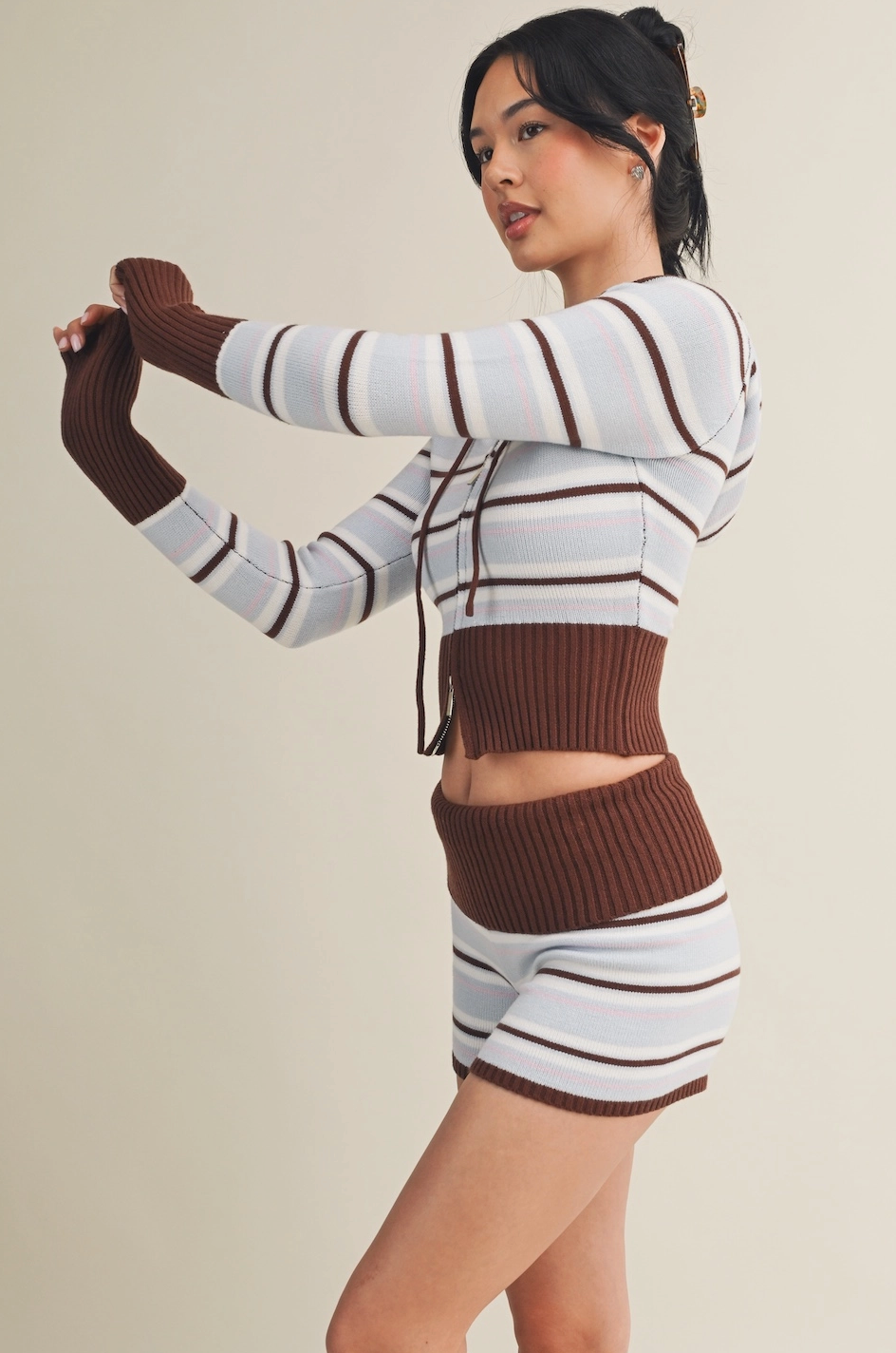Striped Hoodie & Shorts Set