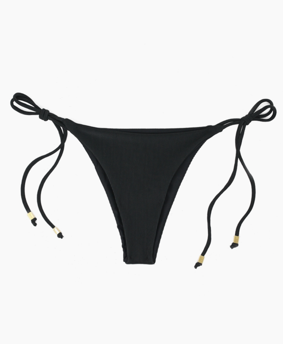 Arun Black Ribbed String Bikini Bottoms