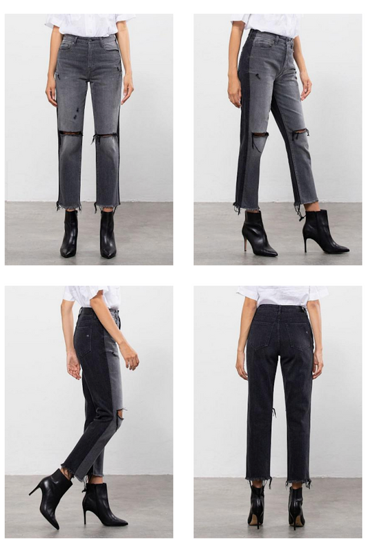 Black Two Tone Straight Leg Jean
