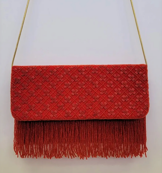 Red Beaded Fringe Clutch