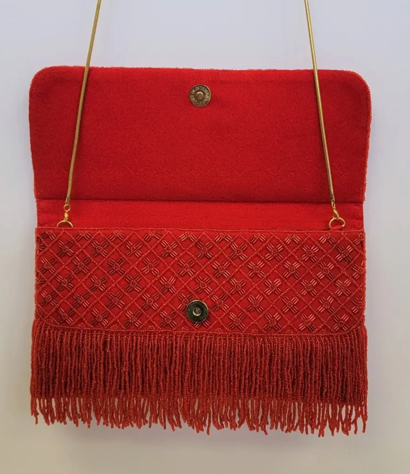 Red Beaded Fringe Clutch
